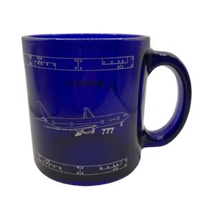 Vintage Boeing 777 Airplane Cobalt Blue coffee Mug 12 oz Aviation Made in USA